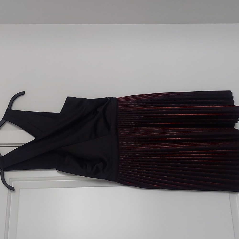 Armani Exchange Black and Burgundy Halter Pleated Dress